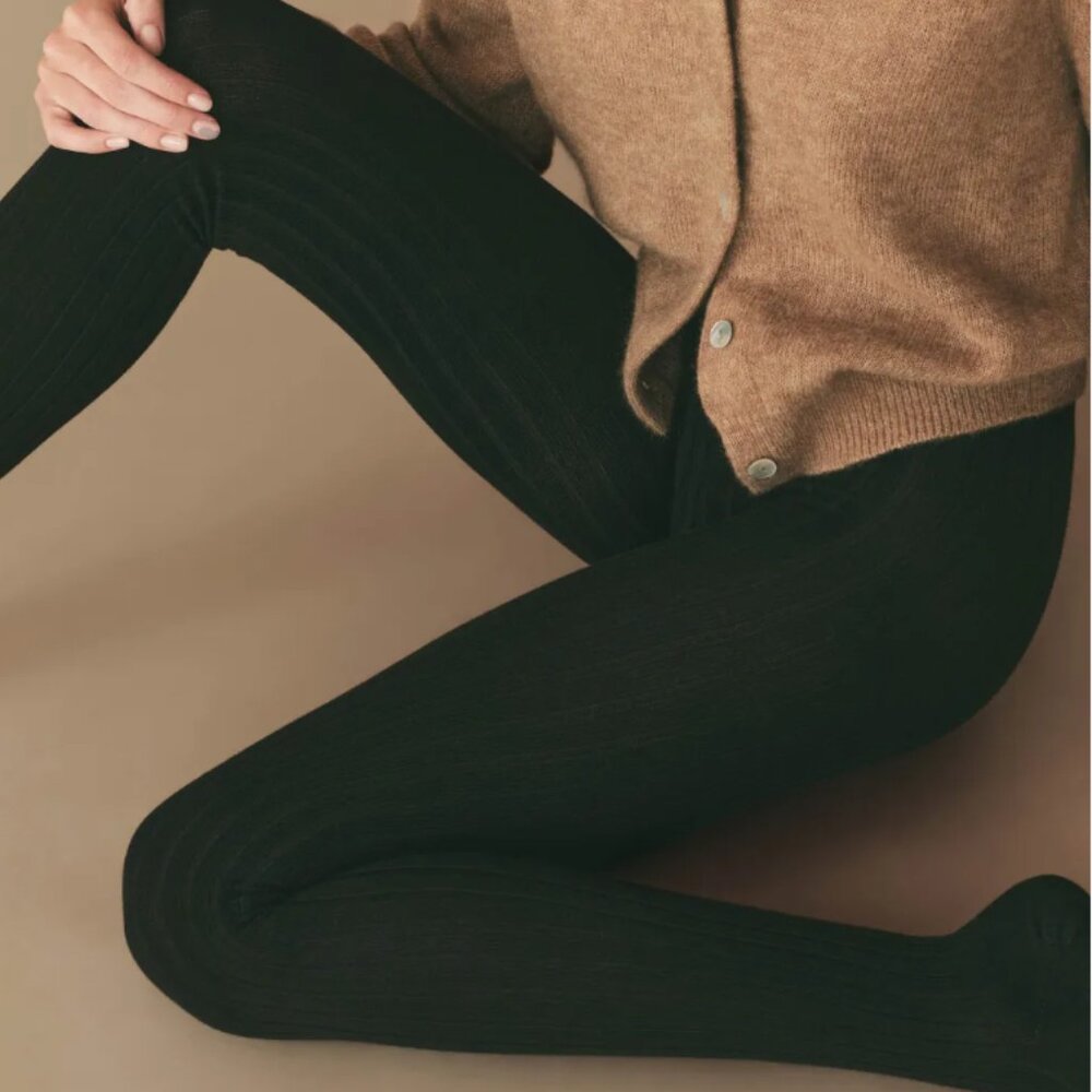 Doen COLLÉGIEN RIBBED TIGHTS -- NOIR DE CHARBON  Small